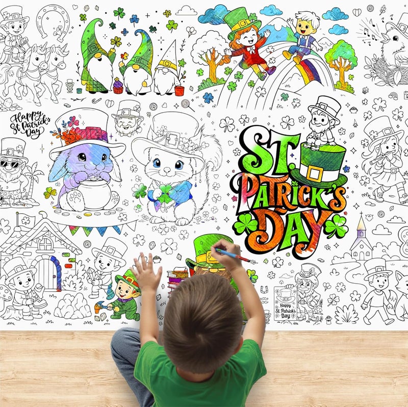 X-Protector St. Patricks Day Giant Coloring Poster 75x30 in - Large Coloring Table Cloth for Kids - Jumbo Paper Tablecloth Poster Sheet - Fun St. Patricks Day Activities for Kids & Adults! - Image 1